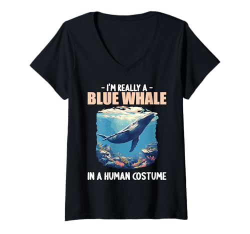 Damen Blauwale Blauwal T-Shirt mit V-Ausschnitt Damen Blauwale Blauwal T-Shirt mit V-Ausschnitt von Blauwale Blauwal Tier Shop