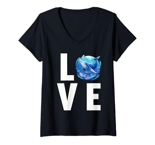 Damen Blauwale Blauwal T-Shirt mit V-Ausschnitt Damen Blauwale Blauwal T-Shirt mit V-Ausschnitt von Blauwale Blauwal Tier Shop