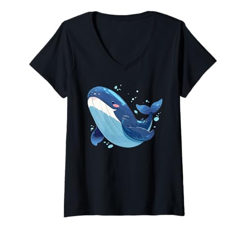 Damen Blauwale Blauwal T-Shirt mit V-Ausschnitt Damen Blauwale Blauwal T-Shirt mit V-Ausschnitt von Blauwale Blauwal Tier Shop