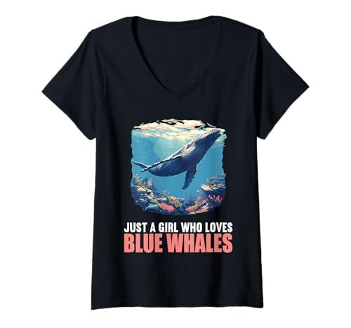 Damen Blauwale Blauwal T-Shirt mit V-Ausschnitt Damen Blauwale Blauwal T-Shirt mit V-Ausschnitt von Blauwale Blauwal Tier Shop