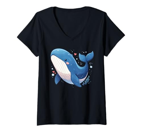 Damen Blauwale Blauwal T-Shirt mit V-Ausschnitt Damen Blauwale Blauwal T-Shirt mit V-Ausschnitt von Blauwale Blauwal Tier Shop