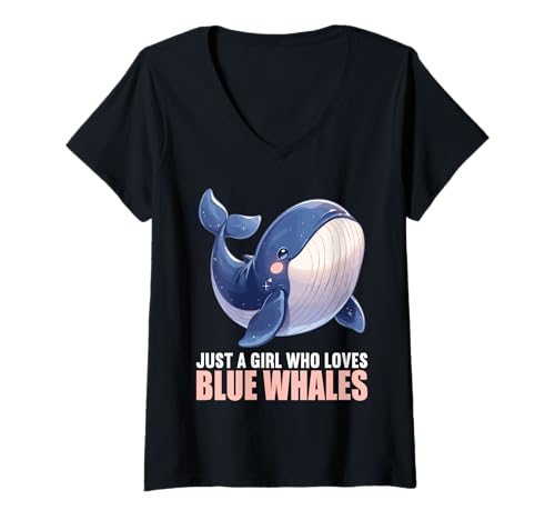 Damen Blauwale Blauwal T-Shirt mit V-Ausschnitt Damen Blauwale Blauwal T-Shirt mit V-Ausschnitt von Blauwale Blauwal Tier Shop