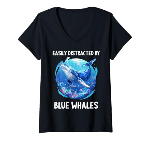 Damen Blauwale Blauwal T-Shirt mit V-Ausschnitt Damen Blauwale Blauwal T-Shirt mit V-Ausschnitt von Blauwale Blauwal Tier Shop