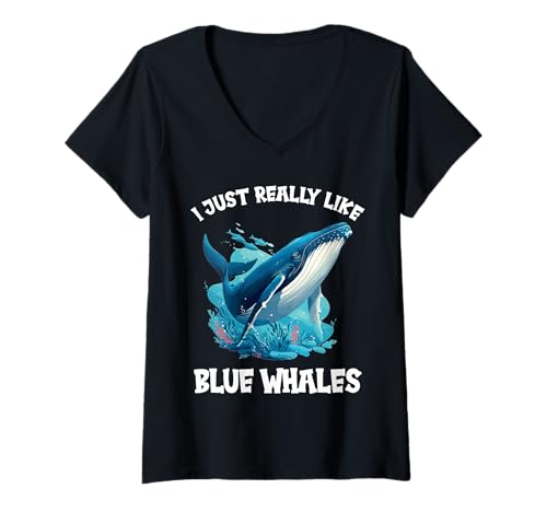 Damen Blauwale Blauwal T-Shirt mit V-Ausschnitt Damen Blauwale Blauwal T-Shirt mit V-Ausschnitt von Blauwale Blauwal Tier Shop