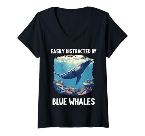 Damen Blauwale Blauwal T-Shirt mit V-Ausschnitt Damen Blauwale Blauwal T-Shirt mit V-Ausschnitt von Blauwale Blauwal Tier Shop
