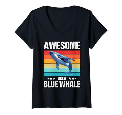 Damen Blauwale Blauwal T-Shirt mit V-Ausschnitt Damen Blauwale Blauwal T-Shirt mit V-Ausschnitt von Blauwale Blauwal Tier Shop