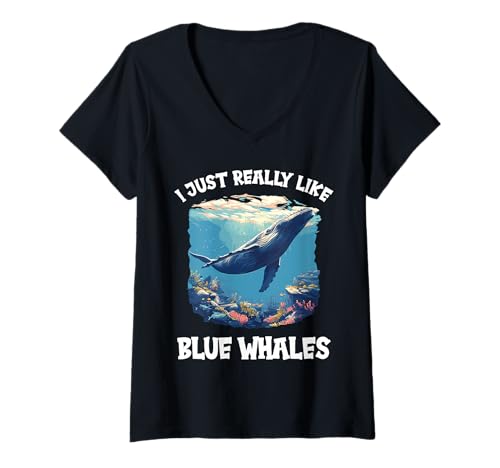 Damen Blauwale Blauwal T-Shirt mit V-Ausschnitt Damen Blauwale Blauwal T-Shirt mit V-Ausschnitt von Blauwale Blauwal Tier Shop