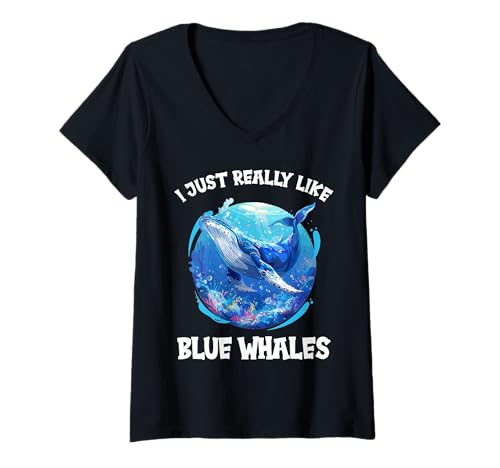 Damen Blauwale Blauwal T-Shirt mit V-Ausschnitt Damen Blauwale Blauwal T-Shirt mit V-Ausschnitt von Blauwale Blauwal Tier Shop