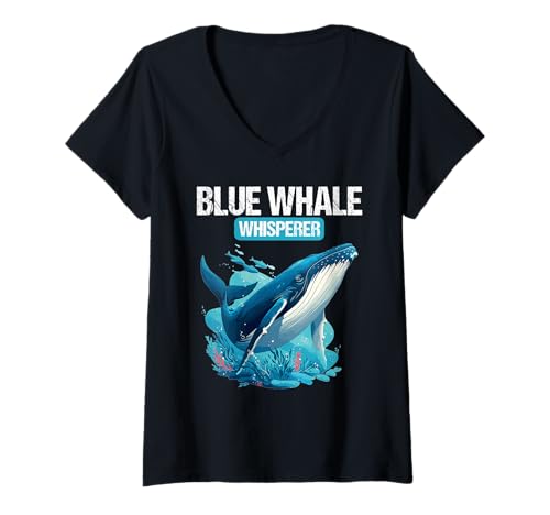 Damen Blauwale Blauwal T-Shirt mit V-Ausschnitt Damen Blauwale Blauwal T-Shirt mit V-Ausschnitt von Blauwale Blauwal Tier Shop