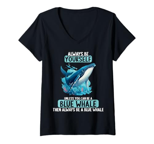 Damen Blauwale Blauwal T-Shirt mit V-Ausschnitt Damen Blauwale Blauwal T-Shirt mit V-Ausschnitt von Blauwale Blauwal Tier Shop