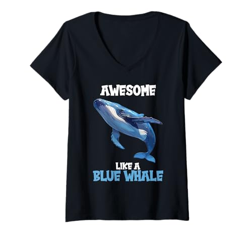Damen Blauwale Blauwal T-Shirt mit V-Ausschnitt Damen Blauwale Blauwal T-Shirt mit V-Ausschnitt von Blauwale Blauwal Tier Shop