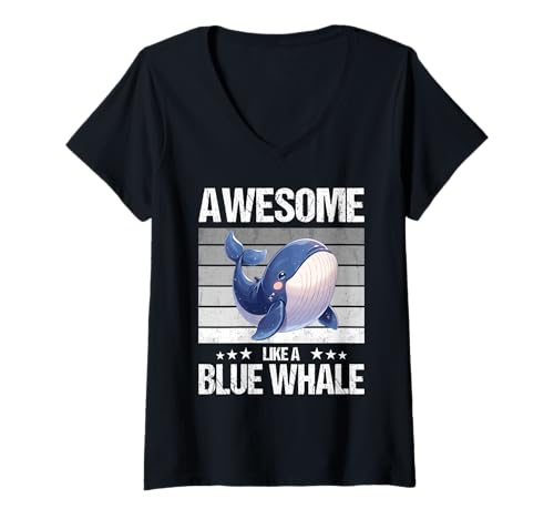 Damen Blauwale Blauwal T-Shirt mit V-Ausschnitt Damen Blauwale Blauwal T-Shirt mit V-Ausschnitt von Blauwale Blauwal Tier Shop
