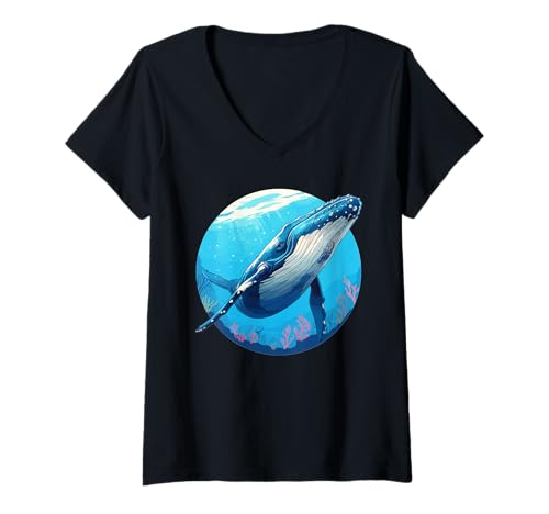 Damen Blauwale Blauwal T-Shirt mit V-Ausschnitt Damen Blauwale Blauwal T-Shirt mit V-Ausschnitt von Blauwale Blauwal Tier Shop