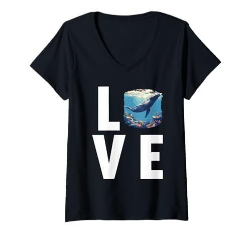 Damen Blauwale Blauwal T-Shirt mit V-Ausschnitt Damen Blauwale Blauwal T-Shirt mit V-Ausschnitt von Blauwale Blauwal Tier Shop