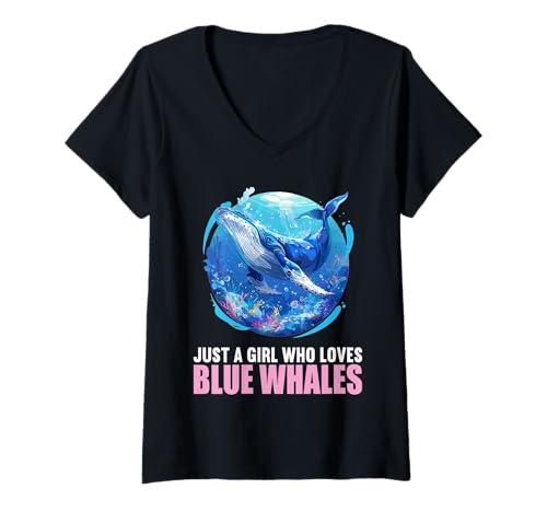 Damen Blauwale Blauwal T-Shirt mit V-Ausschnitt Damen Blauwale Blauwal T-Shirt mit V-Ausschnitt von Blauwale Blauwal Tier Shop