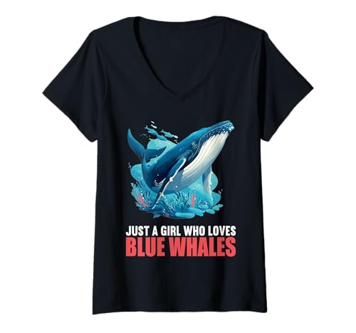 Damen Blauwale Blauwal T-Shirt mit V-Ausschnitt Damen Blauwale Blauwal T-Shirt mit V-Ausschnitt von Blauwale Blauwal Tier Shop
