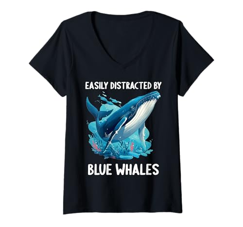 Damen Blauwale Blauwal T-Shirt mit V-Ausschnitt Damen Blauwale Blauwal T-Shirt mit V-Ausschnitt von Blauwale Blauwal Tier Shop