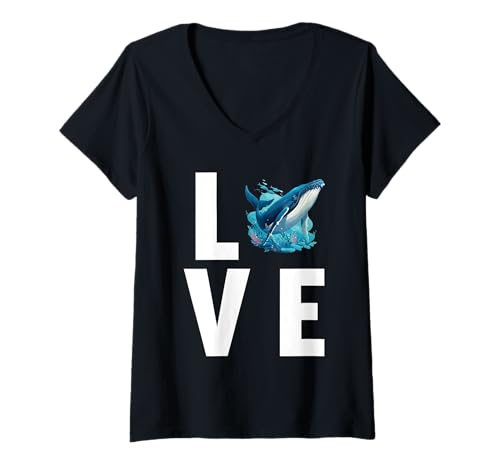 Damen Blauwale Blauwal T-Shirt mit V-Ausschnitt Damen Blauwale Blauwal T-Shirt mit V-Ausschnitt von Blauwale Blauwal Tier Shop