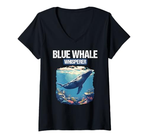 Damen Blauwale Blauwal T-Shirt mit V-Ausschnitt Damen Blauwale Blauwal T-Shirt mit V-Ausschnitt von Blauwale Blauwal Tier Shop