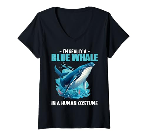 Damen Blauwale Blauwal T-Shirt mit V-Ausschnitt Damen Blauwale Blauwal T-Shirt mit V-Ausschnitt von Blauwale Blauwal Tier Shop