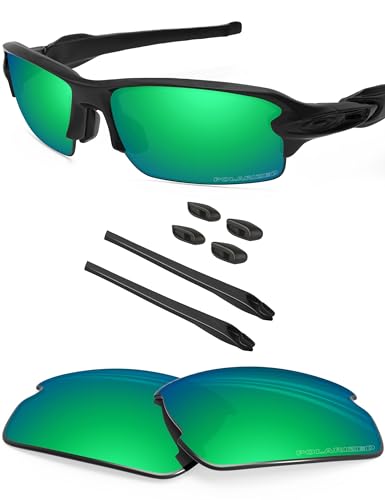 BLAZERBUCK Ersatzgläser und Socken-Set für Oakley Flak 2.0 OO9295 Sonnenbrille, Smaragdgrün, polarisiert, Fit Flak 2.0 OO9295 59mm von BlazerBuck