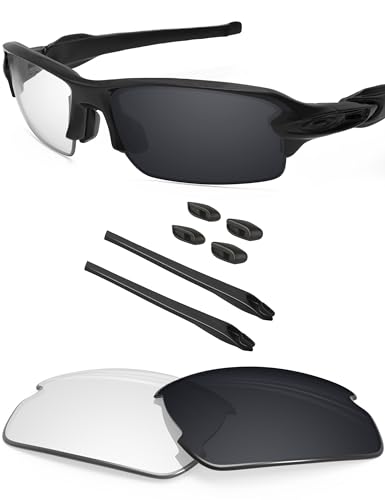 BlazerBuck Ersatzgläser und Socken-Set für Oakley Flak 2.0 OO9295 Sonnenbrille, Clear Black Photochromic von BlazerBuck