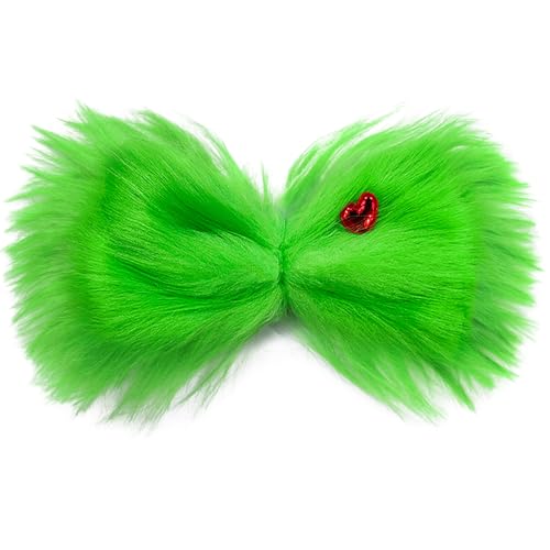 Große grüne pelzige Weihnachtsschleife, Halloween-Cosplay-Kostüm-Zubehör, Requisiten, grüne Fell-Haarschleife für Mädchen und Frauen, Weihnachts-Haarspange, Baumschmuck von BleSky