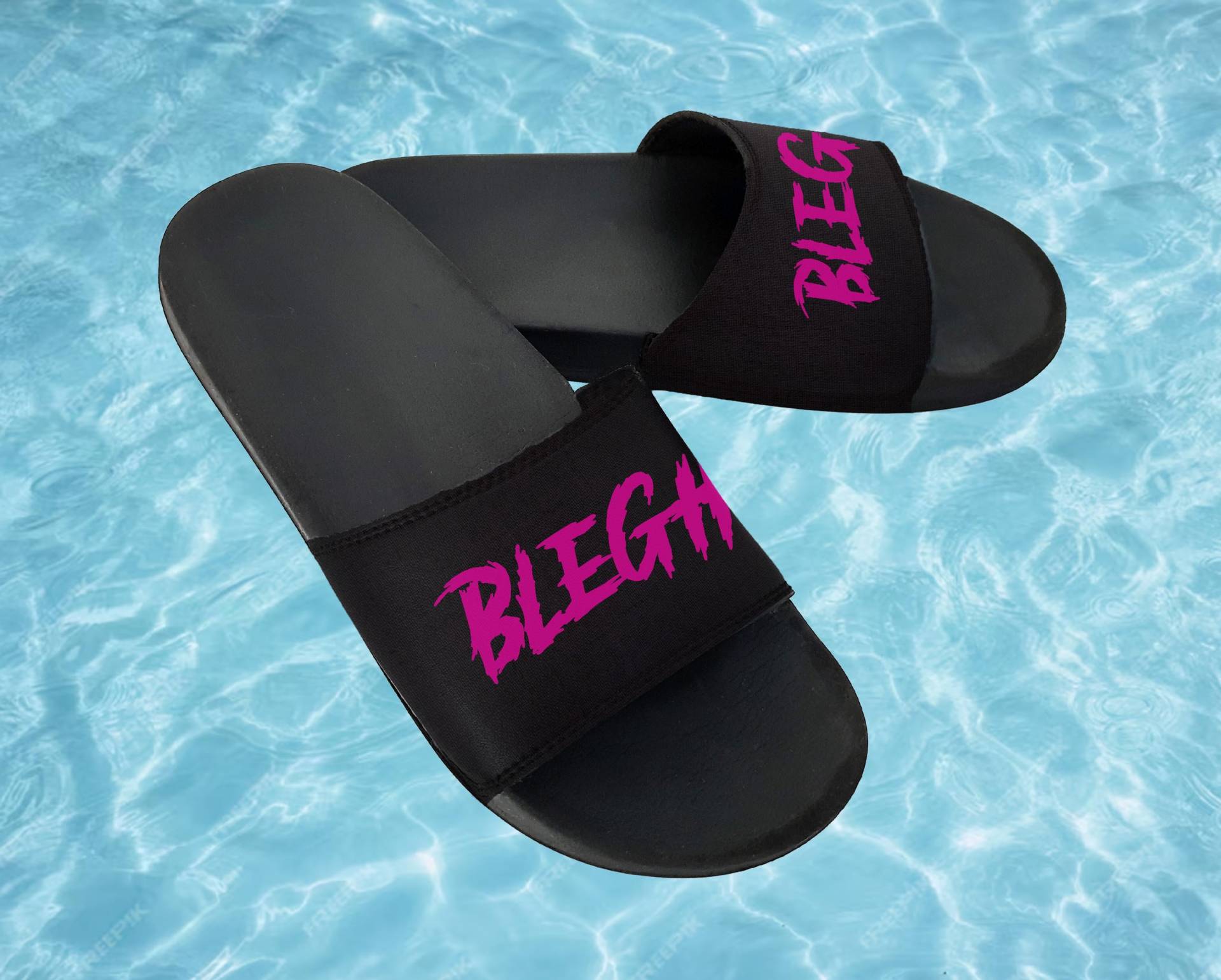 Badelatschen Schwarz Mit Blegh 35-46 Aufdruck Badeschlappen Badesandalen von BleghDE