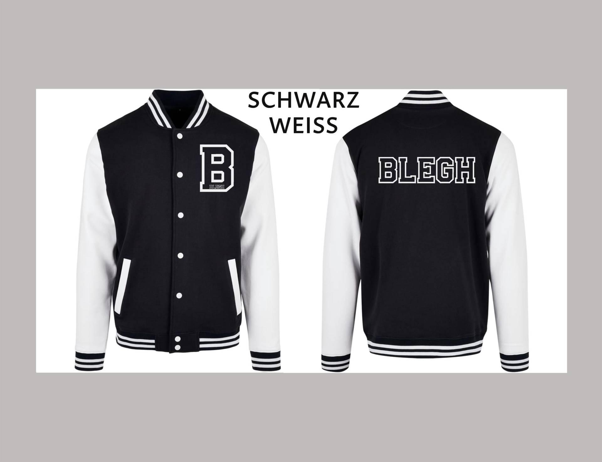 College Jacke Blegh Schwarz Weiß, Sweatshirtjacke, Preppystyle, Classic, 80Er Jahre, Rockabilly von BleghDE