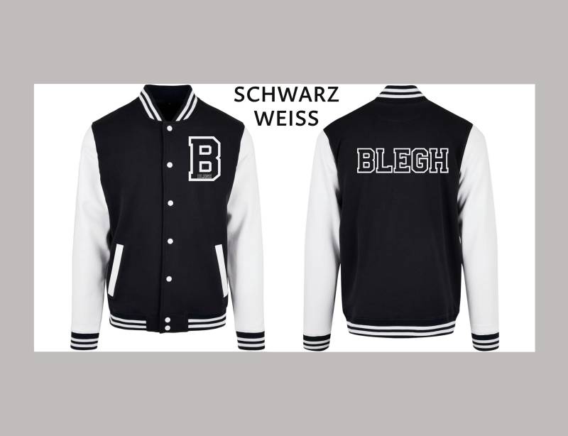 College Jacke Blegh Schwarz Weiß, Sweatshirtjacke, Preppystyle, Classic, 80Er Jahre, Rockabilly von BleghDE
