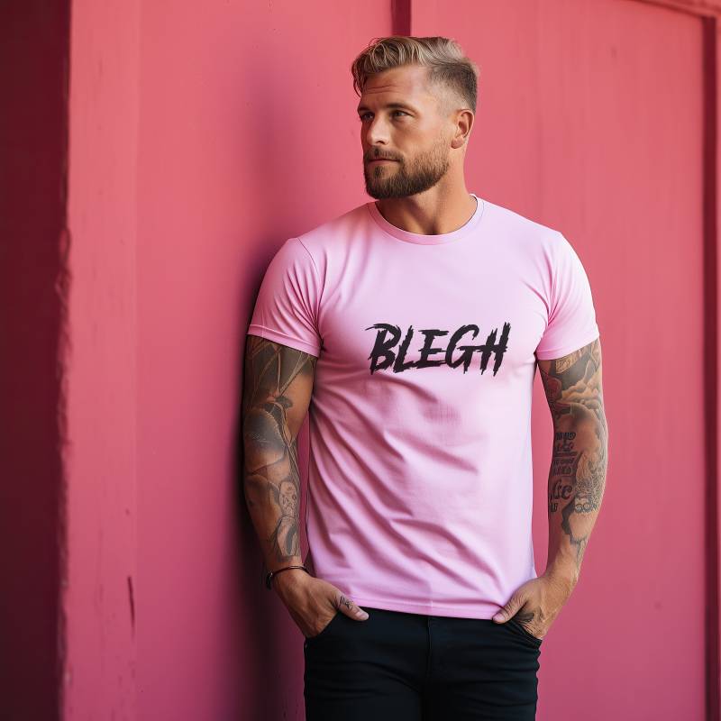 Rosa Herren T-Shirt Blegh, Metalcore, Elder Emo, Heavy Metal, Doommetal Metalhead Headbang Metalmusik Pink Shirt von BleghDE