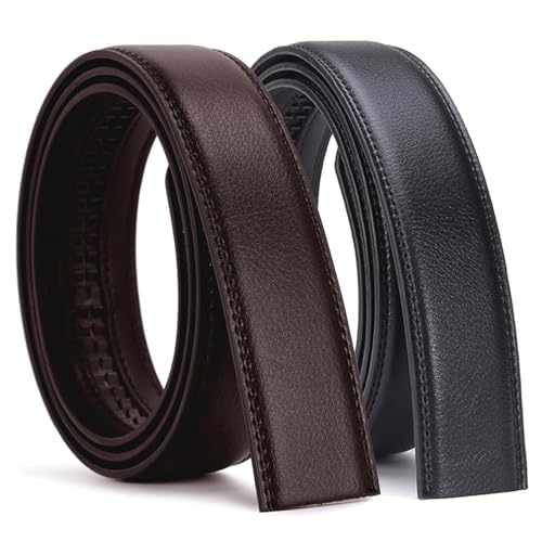 Bleiou Herren-Ledergürtel Ratschengürtel aus echtem Leder, nur 4,4 cm, Ersatzleder ohne Schnalle, Schwarz / Braun, 2 Stück von Bleiou