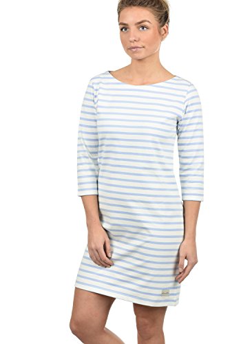 BlendShe Eni Damen Sweatkleid Sommerkleid Kleid Mit Streifen-Optik Und U-Boot-Kragen Aus 100% Baumwolle, Größe:M, Farbe:Cashmere Blue (20243) von BlendShe