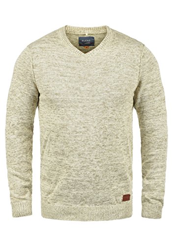 Blend BHDansel Herren Strickpullover Feinstrick Pullover mit V-Ausschnitt, Größe:XXL, Farbe:Bone White (70016) von b BLEND