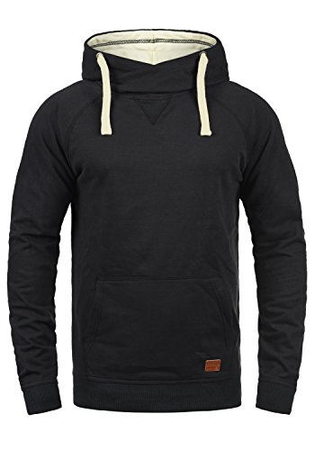 Blend BHSales Herren Kapuzenpullover Hoodie Pullover mit Kapuze Kordelzug Kängurutasche Rippbündchen Label-Details Baumwollmischung Regular fit, Größe:M, Farbe:Black (70155) von b BLEND