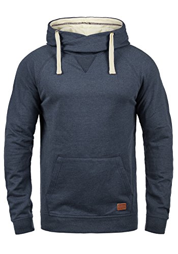 Blend BHSales Herren Kapuzenpullover Hoodie Pullover mit Kapuze Kordelzug Kängurutasche Rippbündchen Label-Details Baumwollmischung Regular fit, Größe:XL, Farbe:Navy (70230) von b BLEND