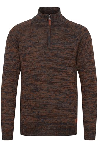 Blend BHDanovan Herren Strickpullover Troyer Feinstrick Pullover mit Troyerkragen Reißverschluss Rippbündchen Baumwollmischung Regular fit, Größe:M, Farbe:Burned Orange (73823) von Blend