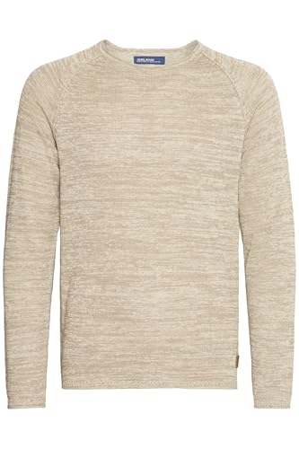 Blend BHDan Herren Strickpullover Feinstrick Pullover mit Rundhalsausschnitt Baumwollmischung Label-Patch Regular fit, Größe:XXL, Farbe:Bone White (70016) von b BLEND