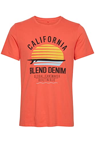 Blend BHCalifo Herren T-Shirt Kurzarm Shirt mit Print und Rundhalsausschnitt, Größe:L, Farbe:Coral Sea Red (73828) von b BLEND