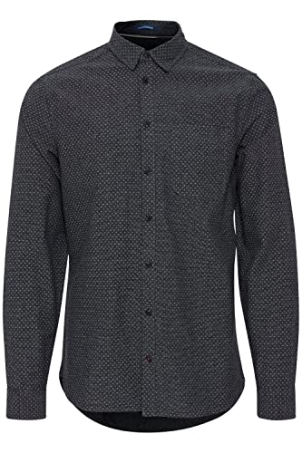 Blend 20712508 Herren Freizeithemd Hemd Langarm Hemd mit Punkte-Muster Hemdkragen durchgängige Knopfleiste mit farblich abgesetzten Knöpfen hochwertige Baumwoll-Qualität, Größe:M, Farbe:Black (194007) von b BLEND