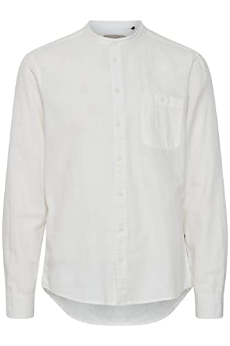 Blend 20715155 Shirt Herren Freizeithemd Hemd Stehkragen Brusttaschen Regular Fit Hochwertiges Leinen Leinenhemd, Größe:M, Farbe:Snow White (110602) von b BLEND