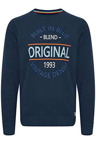 Blend BHSweatshirt Herren Sweatshirt Pullover Pulli mit Rundhalsausschnitt aus 100% Baumwolle, Größe:M, Farbe:Dress Blues (194024) von b BLEND