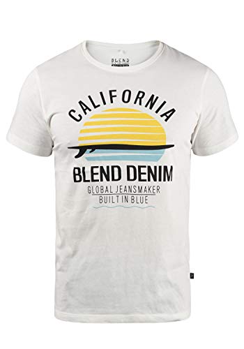 Blend Califo Herren T-Shirt Kurzarm Shirt mit Print und Rundhalsausschnitt, Größe:L, Farbe:Offwhite (70005) von b BLEND