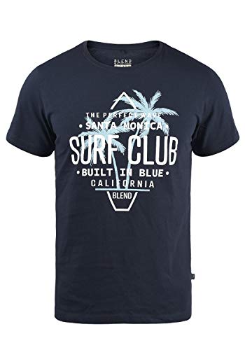 Blend Califo Herren T-Shirt Kurzarm Shirt mit Print und Rundhalsausschnitt, Größe:M, Farbe:Dark Navy Blue (74645) von b BLEND