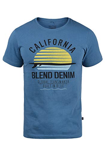 Blend Califo Herren T-Shirt Kurzarm Shirt mit Print und Rundhalsausschnitt, Größe:M, Farbe:Federal Blue (74001) von b BLEND
