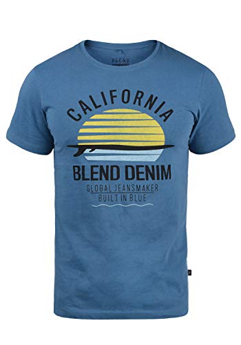 Blend Califo Herren T-Shirt Kurzarm Shirt mit Print und Rundhalsausschnitt, Größe:S, Farbe:Federal Blue (74001) von b BLEND