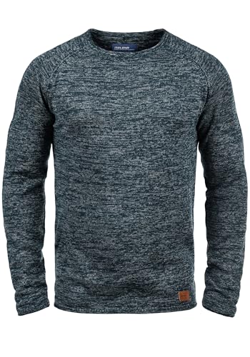 Blend BHDan Herren Strickpullover Feinstrick Pullover mit Rundhalsausschnitt Baumwollmischung Label-Patch Regular fit, Größe:S, Farbe:Navy (70230) von b BLEND