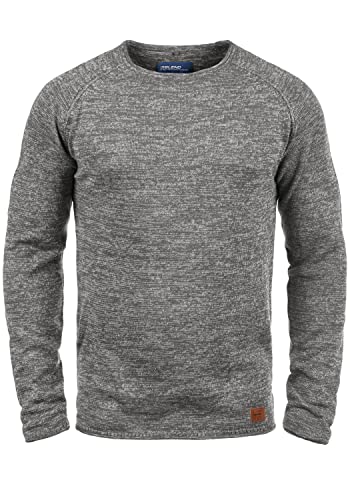 Blend BHDan Herren Strickpullover Feinstrick Pullover mit Rundhalsausschnitt Baumwollmischung Label-Patch Regular fit, Größe:L, Farbe:Pewter Mix (70817) von b BLEND