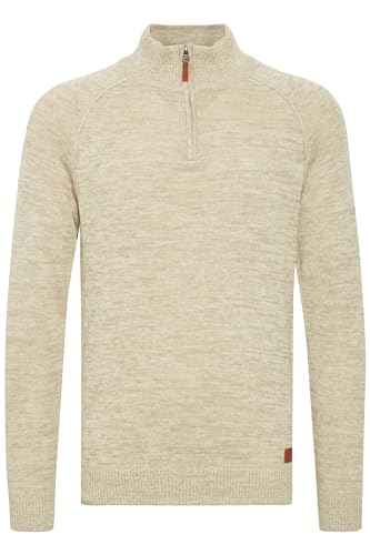 Blend BHDanovan Herren Strickpullover Troyer Feinstrick Pullover mit Troyerkragen Reißverschluss Rippbündchen Baumwollmischung Regular fit, Größe:L, Farbe:Bone White (70016) von b BLEND