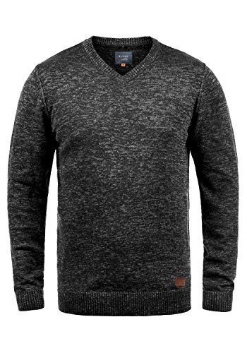 Blend BHDansel Herren Strickpullover Feinstrick Pullover mit V-Ausschnitt, Größe:L, Farbe:Black (70155) von b BLEND